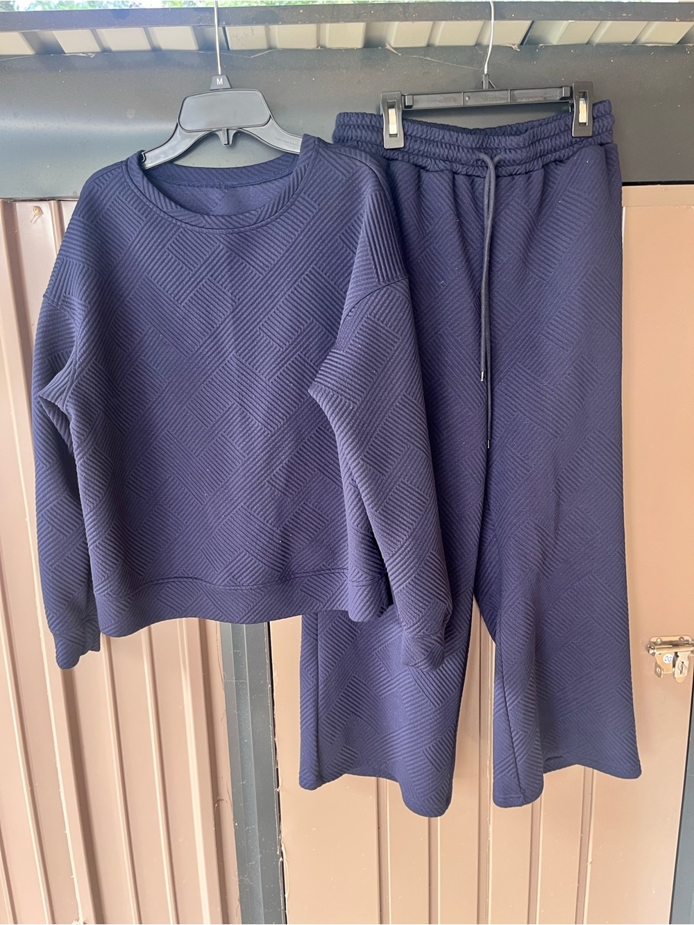 Women's Navy Quilted Lounge Set Sweatshirt & Wide-Leg Pants